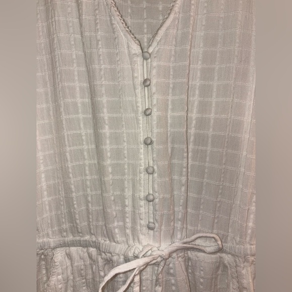 Aerie White Eyelet Button-Up Cotton Linen Romper 3/4 Sleeve Drawstring Waist - L - Picture 5 of 14